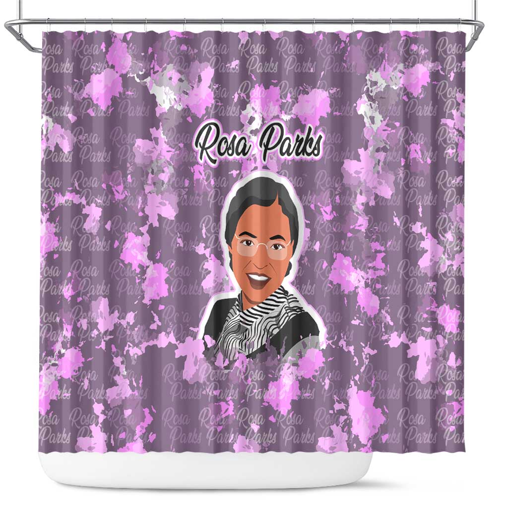 Rosa Parks Shower Curtain Purple Floral Pattern Civil Rights Tribute Bold Name Repeated Text Design - Wonder Print Shop