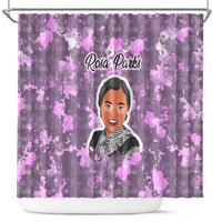 Rosa Parks Shower Curtain Purple Floral Pattern Civil Rights Tribute Bold Name Repeated Text Design - Wonder Print Shop