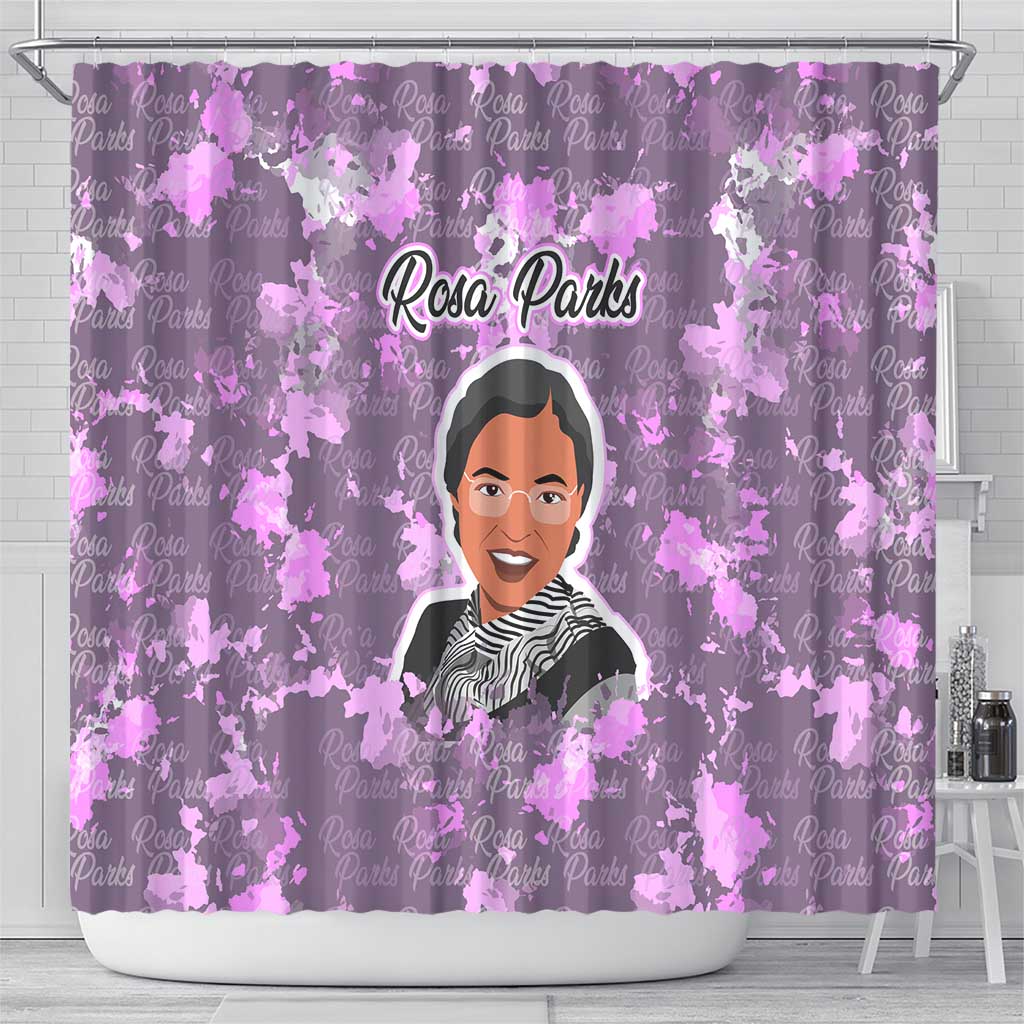 Rosa Parks Shower Curtain Purple Floral Pattern Civil Rights Tribute Bold Name Repeated Text Design - Wonder Print Shop
