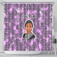 Rosa Parks Shower Curtain Purple Floral Pattern Civil Rights Tribute Bold Name Repeated Text Design - Wonder Print Shop