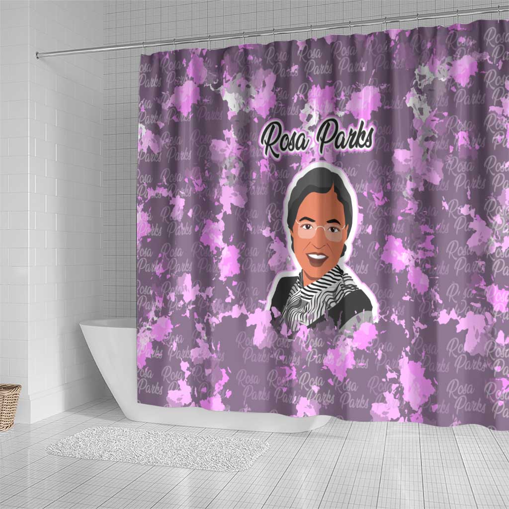 Rosa Parks Shower Curtain Purple Floral Pattern Civil Rights Tribute Bold Name Repeated Text Design - Wonder Print Shop