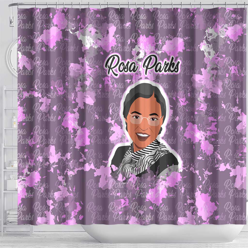 Rosa Parks Shower Curtain Purple Floral Pattern Civil Rights Tribute Bold Name Repeated Text Design - Wonder Print Shop