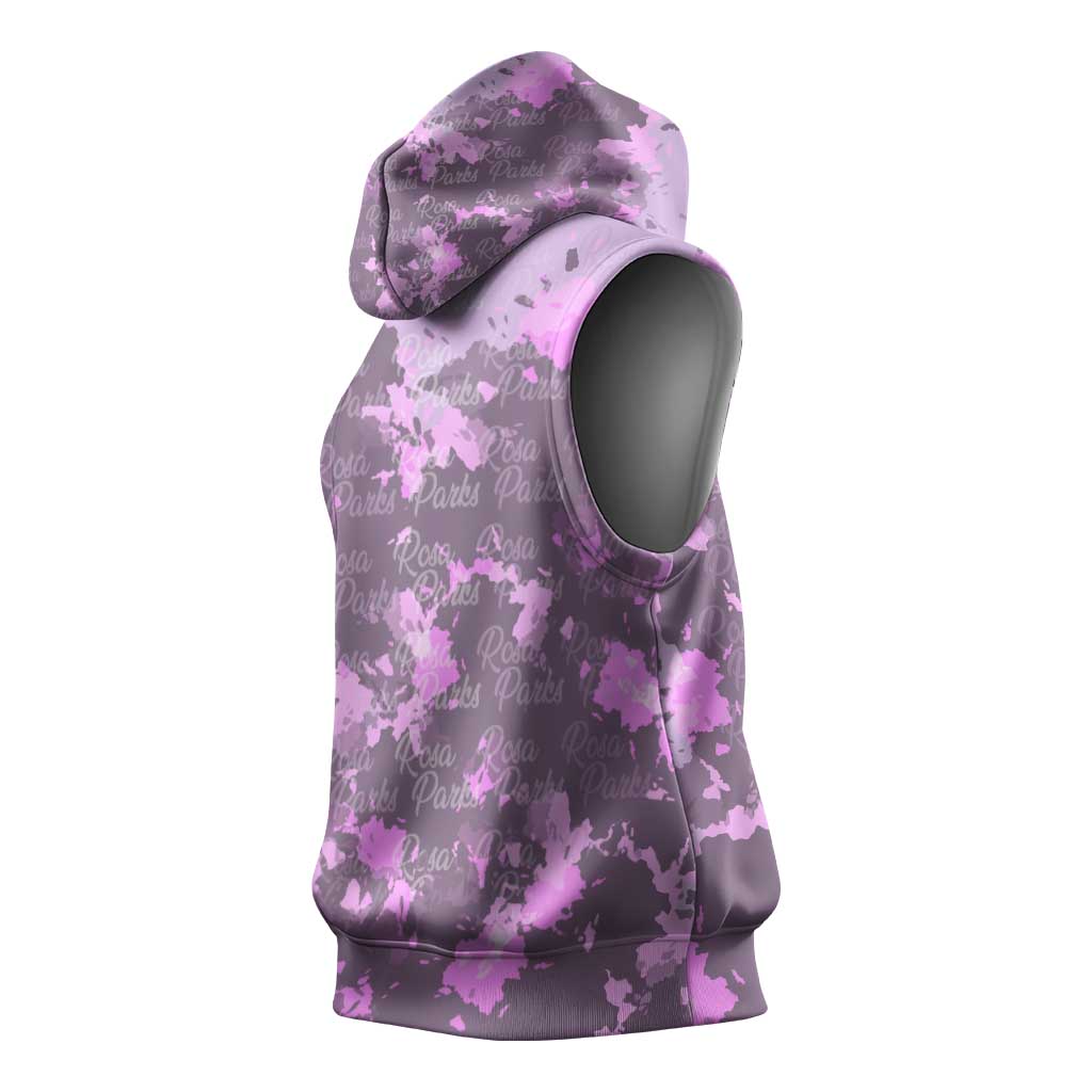 Rosa Parks Sleeveless Hoodie Purple Floral Pattern Civil Rights Tribute Bold Name Repeated Text Design - Wonder Print Shop