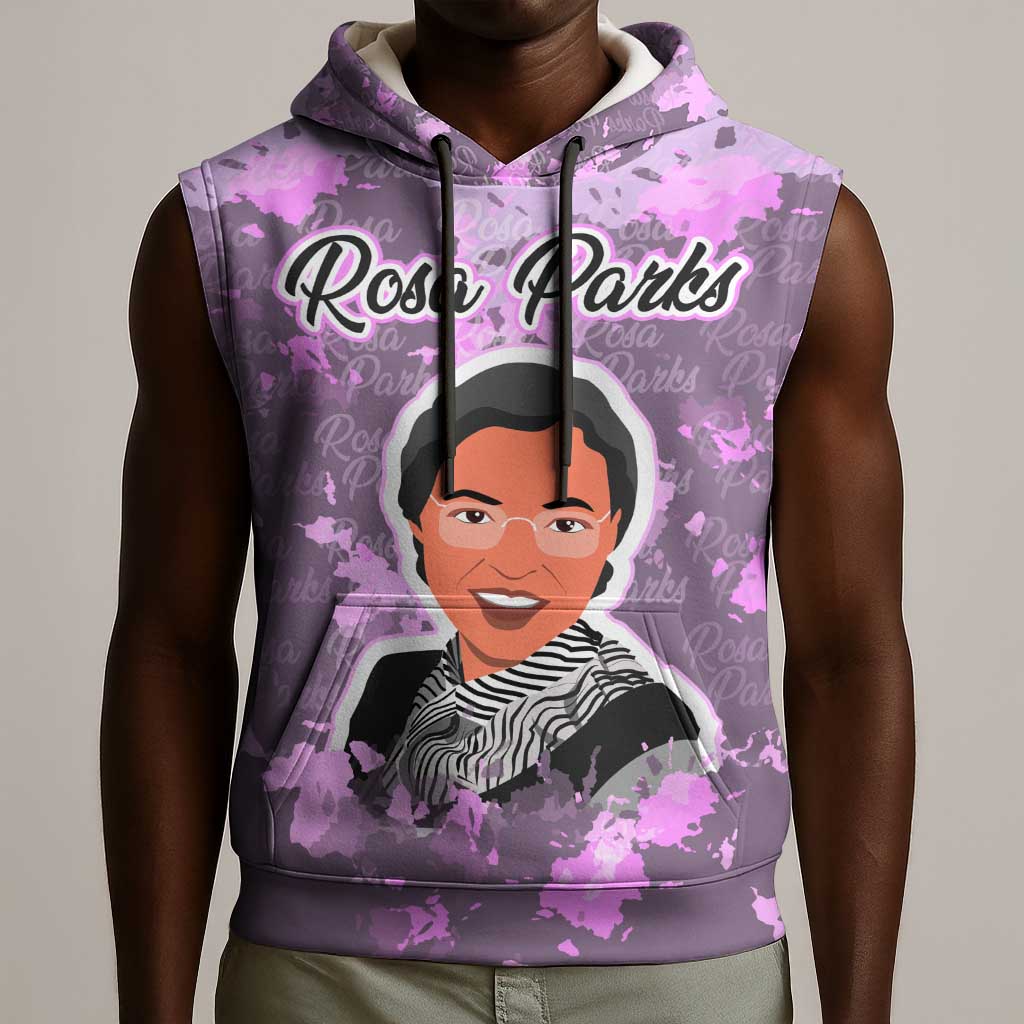 Rosa Parks Sleeveless Hoodie Purple Floral Pattern Civil Rights Tribute Bold Name Repeated Text Design - Wonder Print Shop