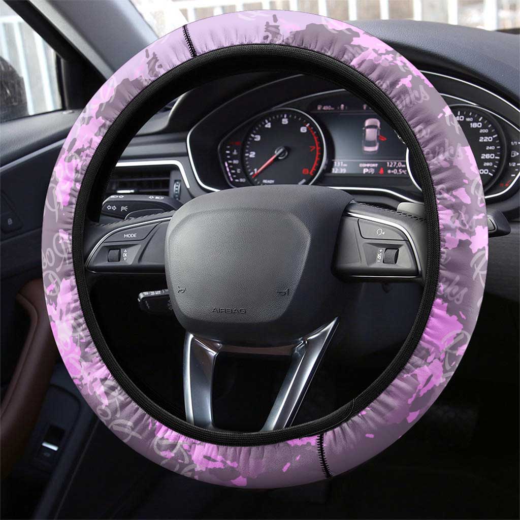 Rosa Parks Steering Wheel Cover Purple Floral Pattern Civil Rights Tribute Bold Name Repeated Text Design - Wonder Print Shop