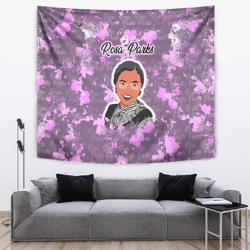 Rosa Parks Tapestry Purple Floral Pattern Civil Rights Tribute Bold Name Repeated Text Design - Wonder Print Shop
