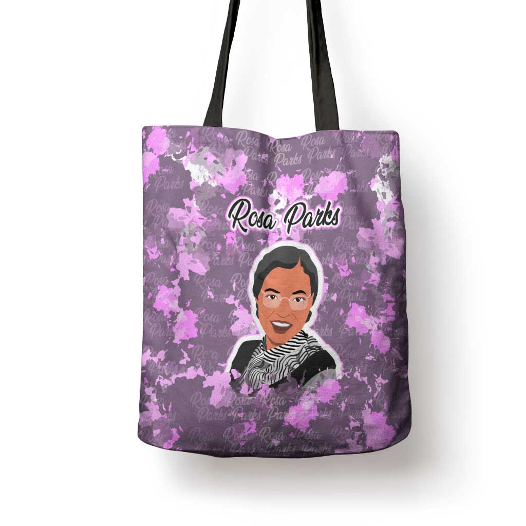Rosa Parks Tote Bag Purple Floral Pattern Civil Rights Tribute Bold Name Repeated Text Design - Wonder Print Shop