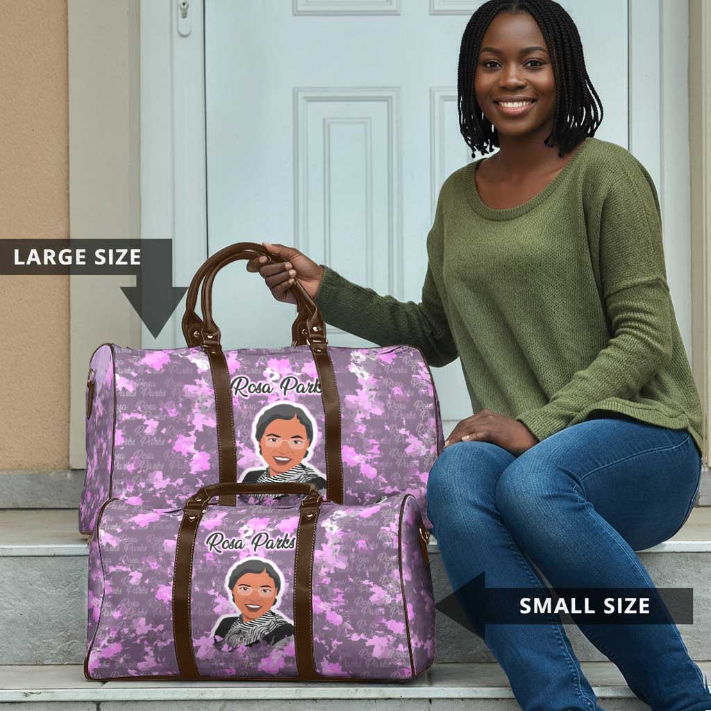 Rosa Parks Travel Bag Purple Floral Pattern Civil Rights Tribute Bold Name Repeated Text Design - Wonder Print Shop