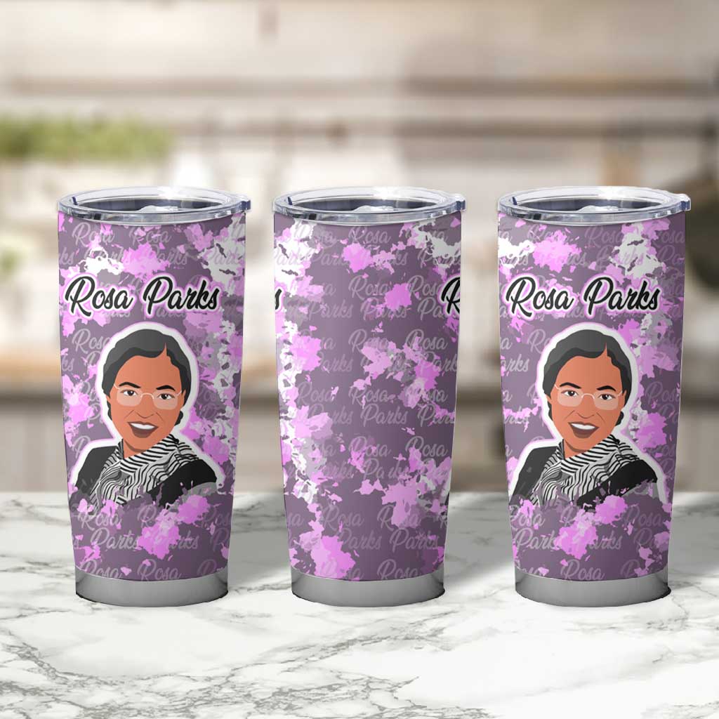 Rosa Parks Tumbler Cup Purple Floral Pattern Civil Rights Tribute Bold Name Repeated Text Design - Wonder Print Shop