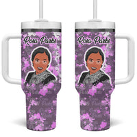 Rosa Parks Tumbler With Handle Purple Floral Pattern Civil Rights Tribute Bold Name Repeated Text Design - Wonder Print Shop