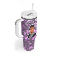 Rosa Parks Tumbler With Handle Purple Floral Pattern Civil Rights Tribute Bold Name Repeated Text Design - Wonder Print Shop