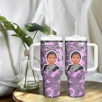 Rosa Parks Tumbler With Handle Purple Floral Pattern Civil Rights Tribute Bold Name Repeated Text Design - Wonder Print Shop