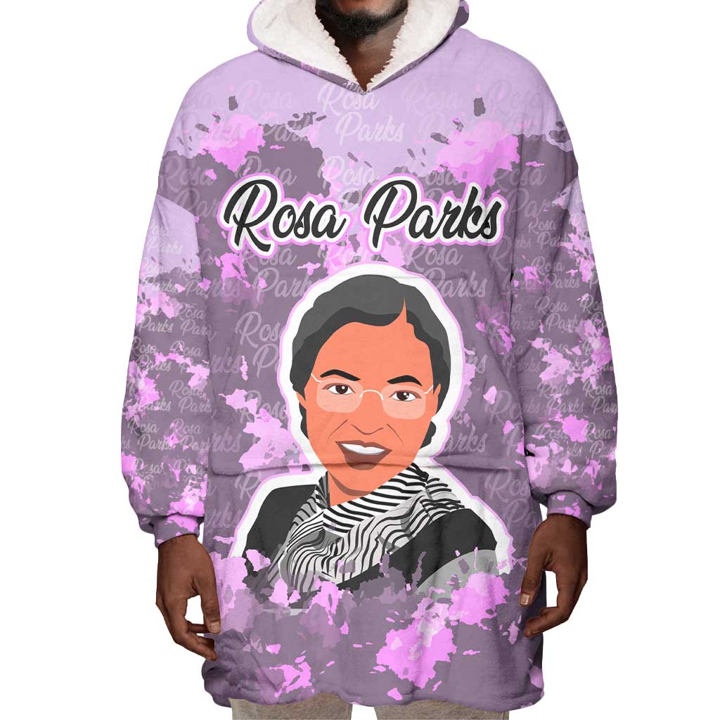 Rosa Parks Wearable Blanket Hoodie Purple Floral Pattern Civil Rights Tribute Bold Name Repeated Text Design - Wonder Print Shop