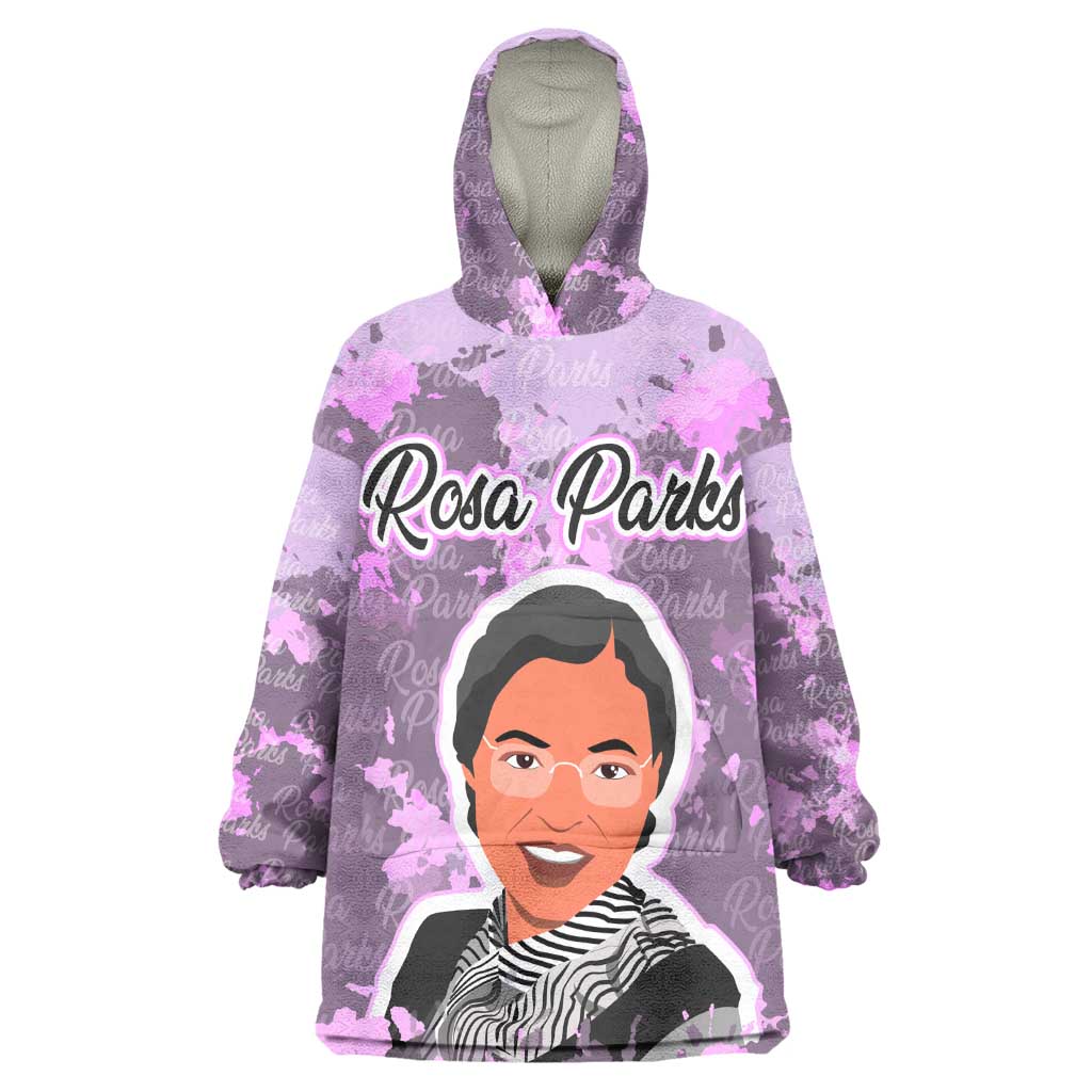 Rosa Parks Wearable Blanket Hoodie Purple Floral Pattern Civil Rights Tribute Bold Name Repeated Text Design - Wonder Print Shop
