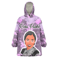 Rosa Parks Wearable Blanket Hoodie Purple Floral Pattern Civil Rights Tribute Bold Name Repeated Text Design - Wonder Print Shop