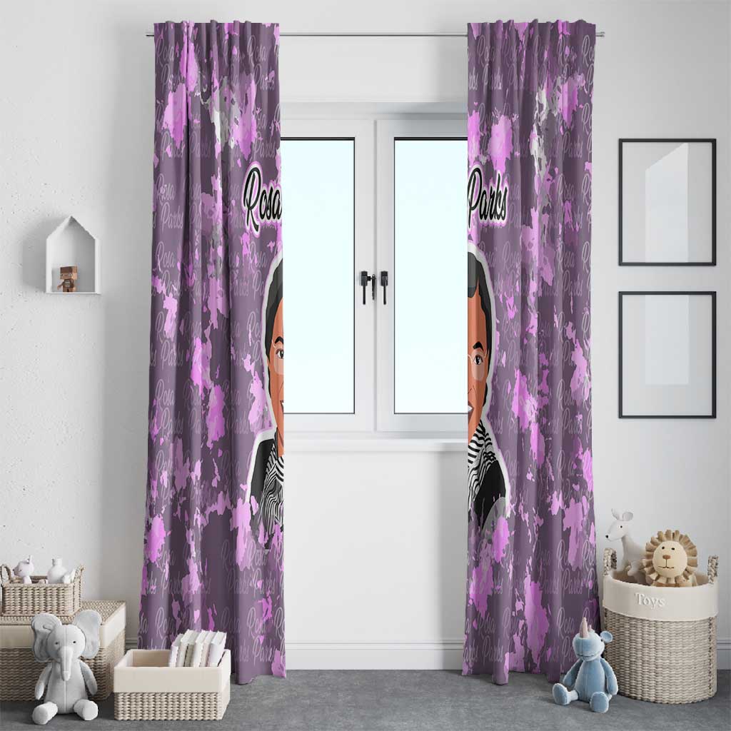 Rosa Parks Window Curtain Purple Floral Pattern Civil Rights Tribute Bold Name Repeated Text Design - Wonder Print Shop