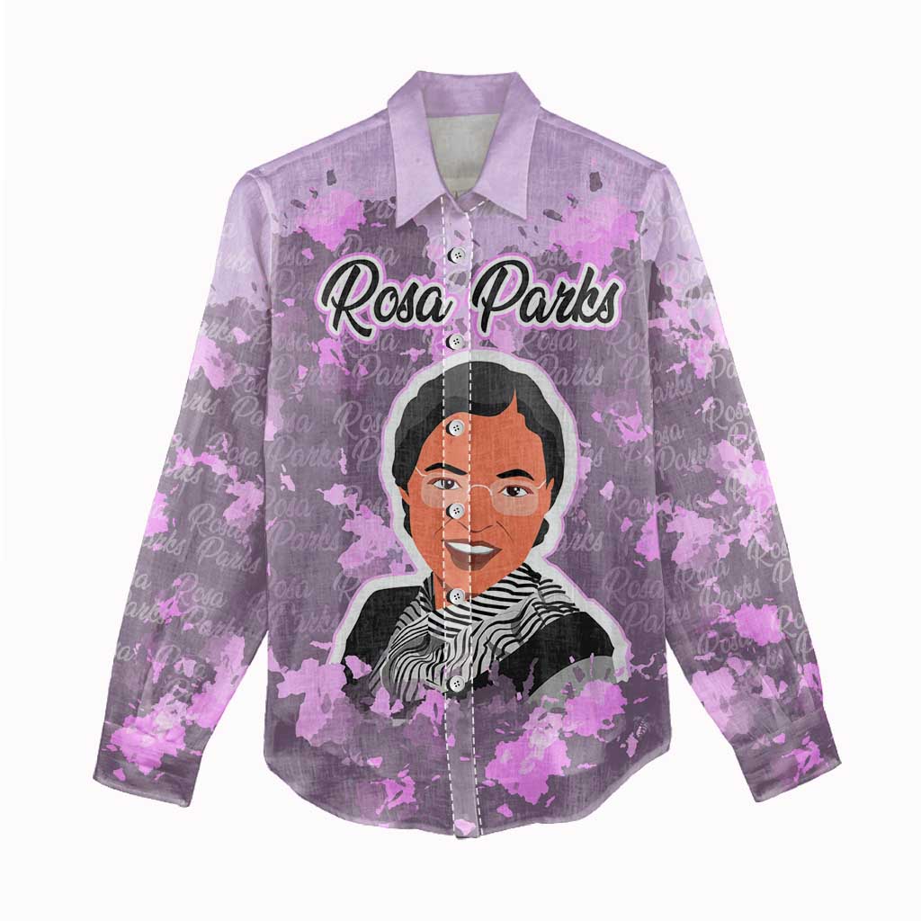 Rosa Parks Women Casual Shirt Purple Floral Pattern Civil Rights Tribute Bold Name Repeated Text Design - Wonder Print Shop