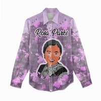 Rosa Parks Women Casual Shirt Purple Floral Pattern Civil Rights Tribute Bold Name Repeated Text Design - Wonder Print Shop