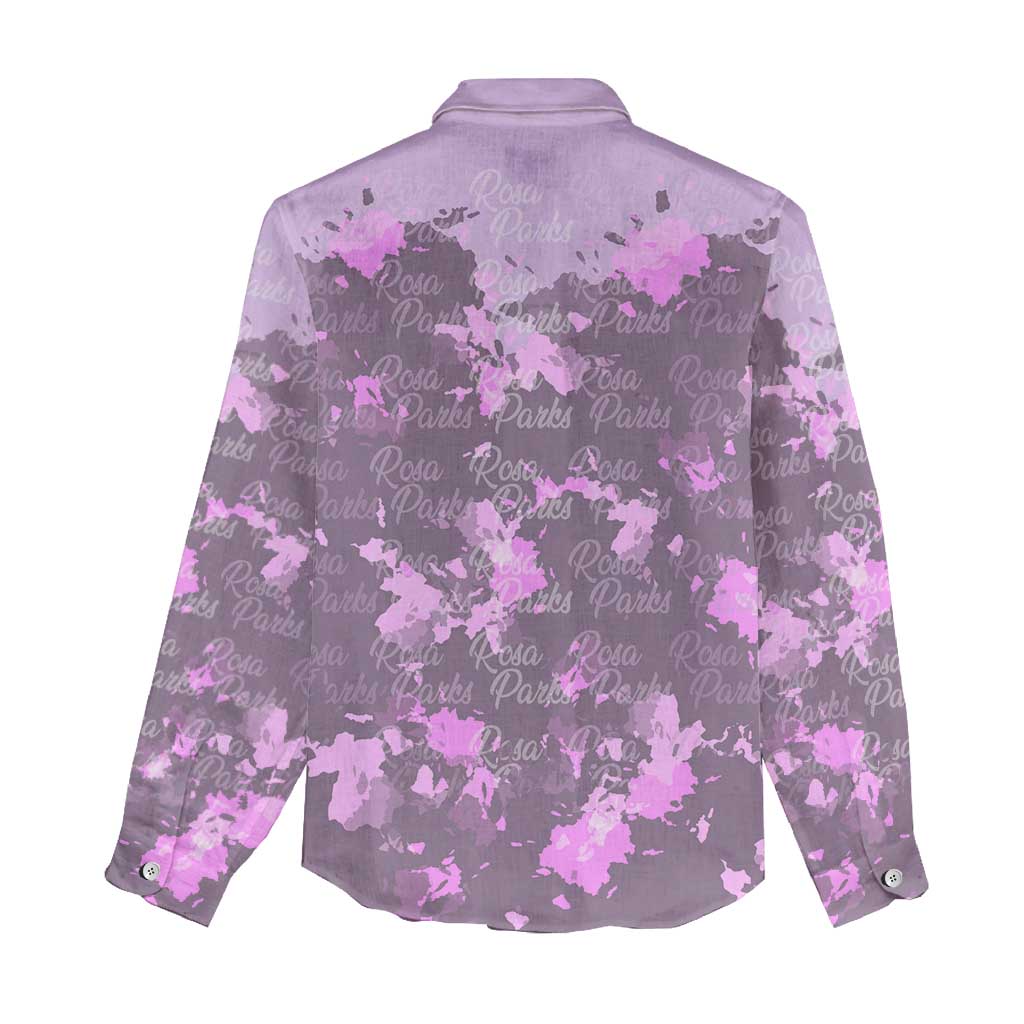 Rosa Parks Women Casual Shirt Purple Floral Pattern Civil Rights Tribute Bold Name Repeated Text Design - Wonder Print Shop