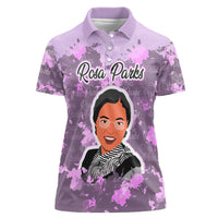 Rosa Parks Women Polo Shirt Purple Floral Pattern Civil Rights Tribute Bold Name Repeated Text Design TS04
