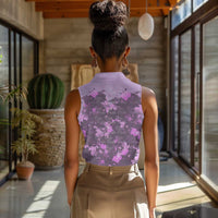 Rosa Parks Women Sleeveless Polo Shirt Purple Floral Pattern Civil Rights Tribute Bold Name Repeated Text Design - Wonder Print Shop