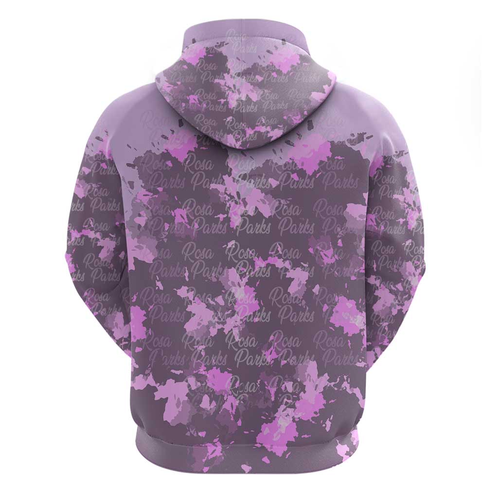 Rosa Parks Zip Hoodie Purple Floral Pattern Civil Rights Tribute Bold Name Repeated Text Design - Wonder Print Shop