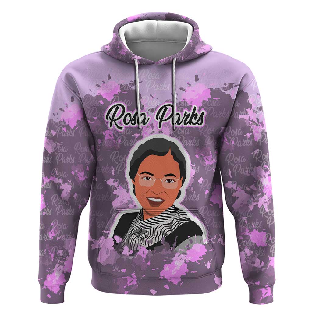 Rosa Parks Zip Hoodie Purple Floral Pattern Civil Rights Tribute Bold Name Repeated Text Design - Wonder Print Shop