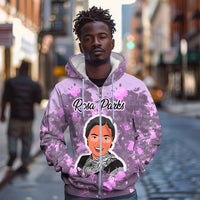 Rosa Parks Zip Hoodie Purple Floral Pattern Civil Rights Tribute Bold Name Repeated Text Design - Wonder Print Shop