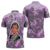 Rosa Parks Zipper Polo Shirt Purple Floral Pattern Civil Rights Tribute Bold Name Repeated Text Design - Wonder Print Shop