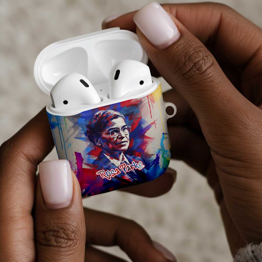 Rosa Parks AirPods Case Red Blue Abstract Art Portrait Sitting Down to Stand Up Quote Civil Rights Tribute - Wonder Print Shop