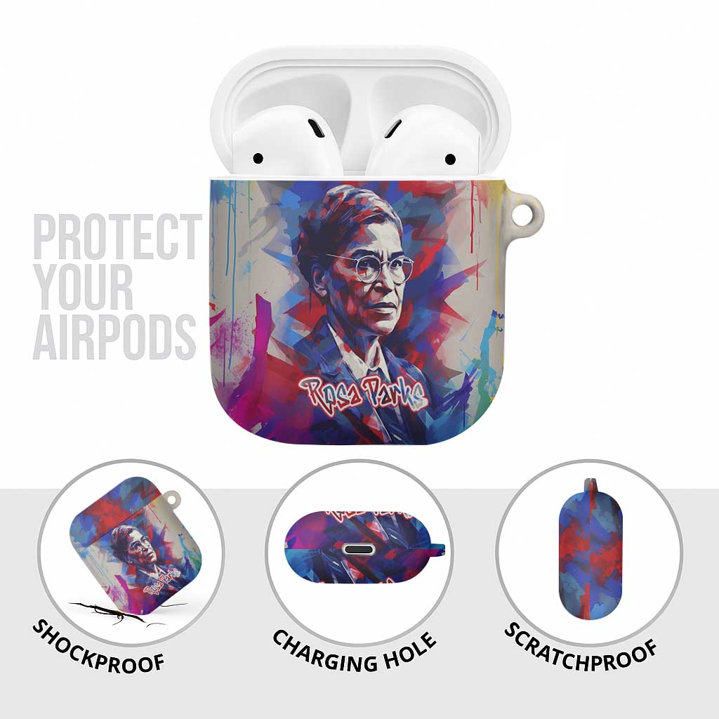 Rosa Parks AirPods Case Red Blue Abstract Art Portrait Sitting Down to Stand Up Quote Civil Rights Tribute - Wonder Print Shop