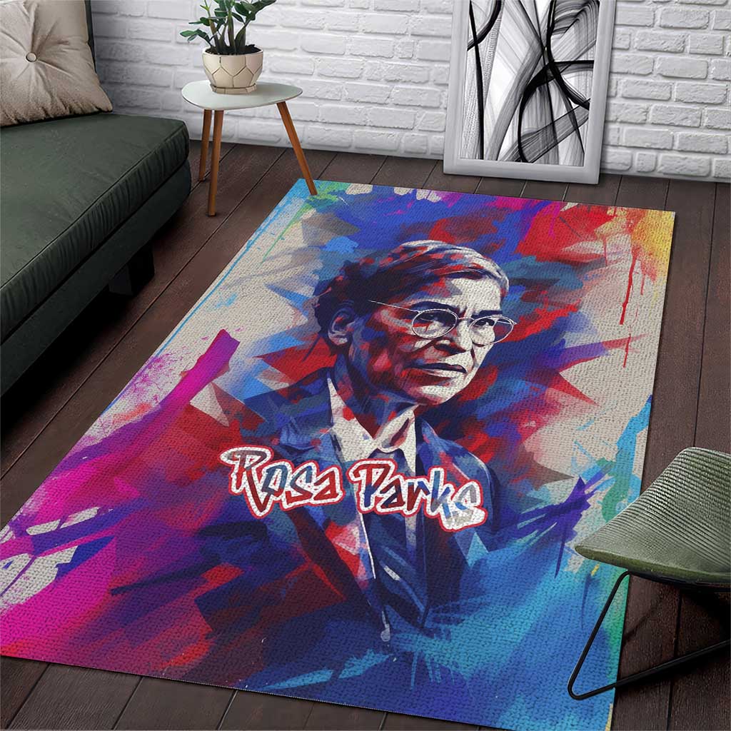 Rosa Parks Area Rug Red Blue Abstract Art Portrait Sitting Down to Stand Up Quote Civil Rights Tribute - Wonder Print Shop