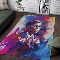 Rosa Parks Area Rug Red Blue Abstract Art Portrait Sitting Down to Stand Up Quote Civil Rights Tribute - Wonder Print Shop