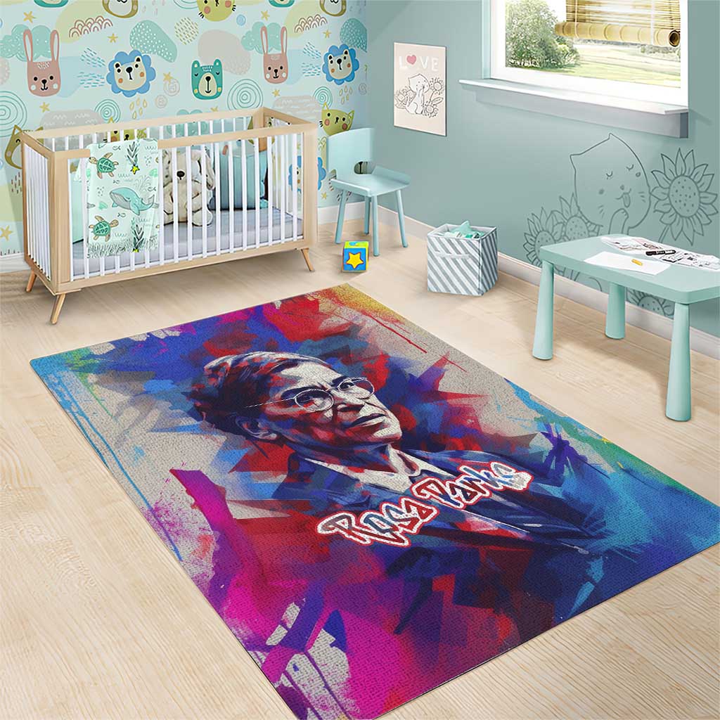 Rosa Parks Area Rug Red Blue Abstract Art Portrait Sitting Down to Stand Up Quote Civil Rights Tribute - Wonder Print Shop