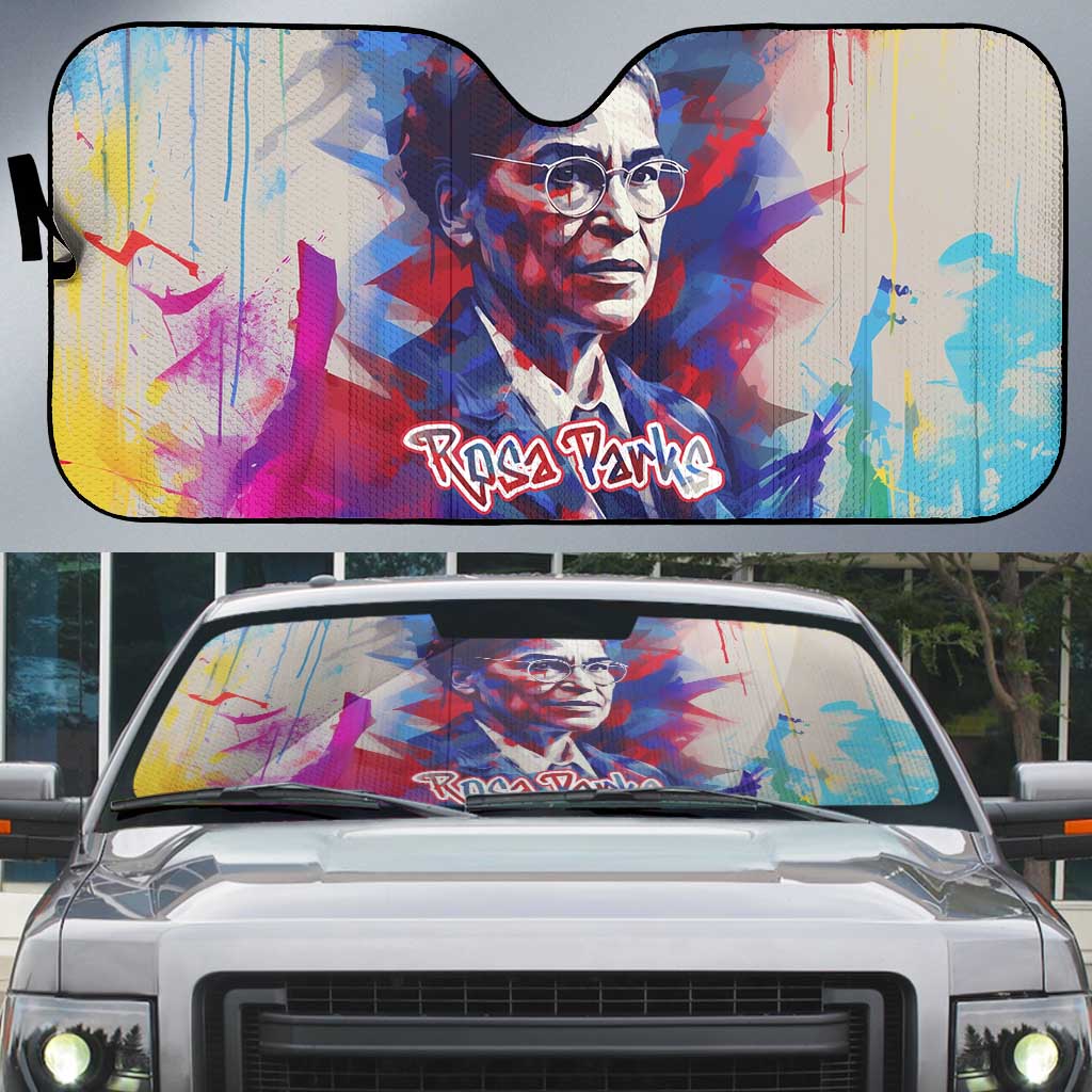 Rosa Parks Auto Sun Shade Red Blue Abstract Art Portrait Sitting Down to Stand Up Quote Civil Rights Tribute - Wonder Print Shop