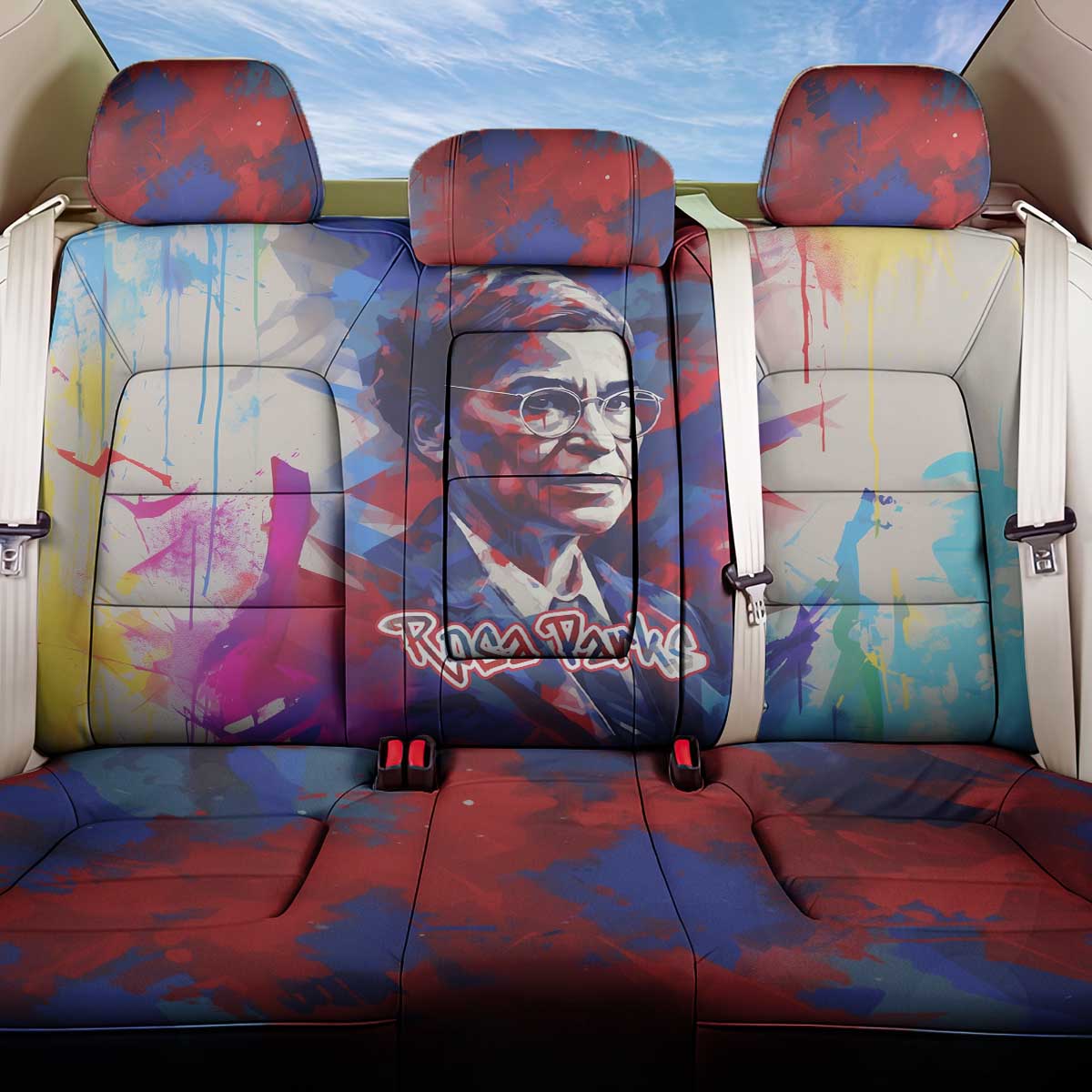 Rosa Parks Back Car Seat Cover Red Blue Abstract Art Portrait Sitting Down to Stand Up Quote Civil Rights Tribute - Wonder Print Shop