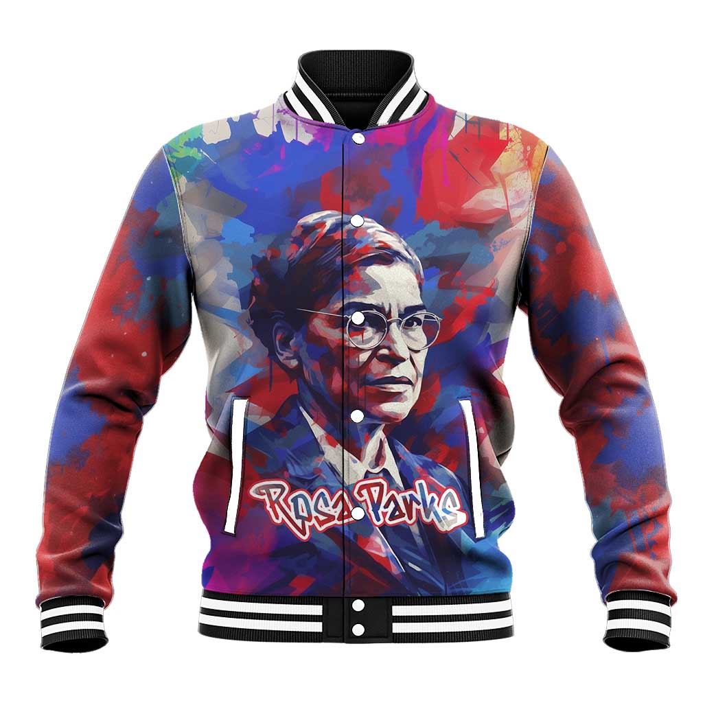 Rosa Parks Baseball Jacket Red Blue Abstract Art Portrait Sitting Down to Stand Up Quote Civil Rights Tribute - Wonder Print Shop