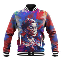 Rosa Parks Baseball Jacket Red Blue Abstract Art Portrait Sitting Down to Stand Up Quote Civil Rights Tribute - Wonder Print Shop
