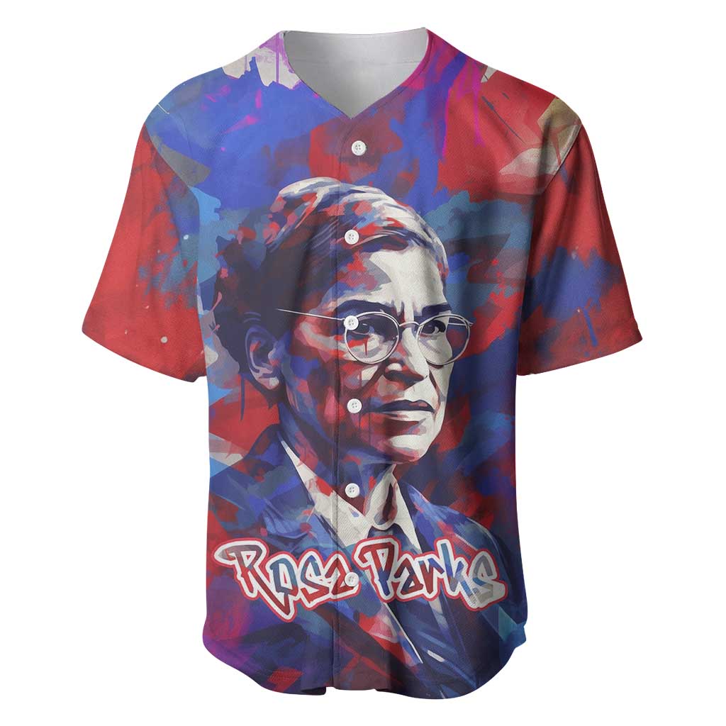 Rosa Parks Baseball Jersey Red Blue Abstract Art Portrait Sitting Down to Stand Up Quote Civil Rights Tribute TS04