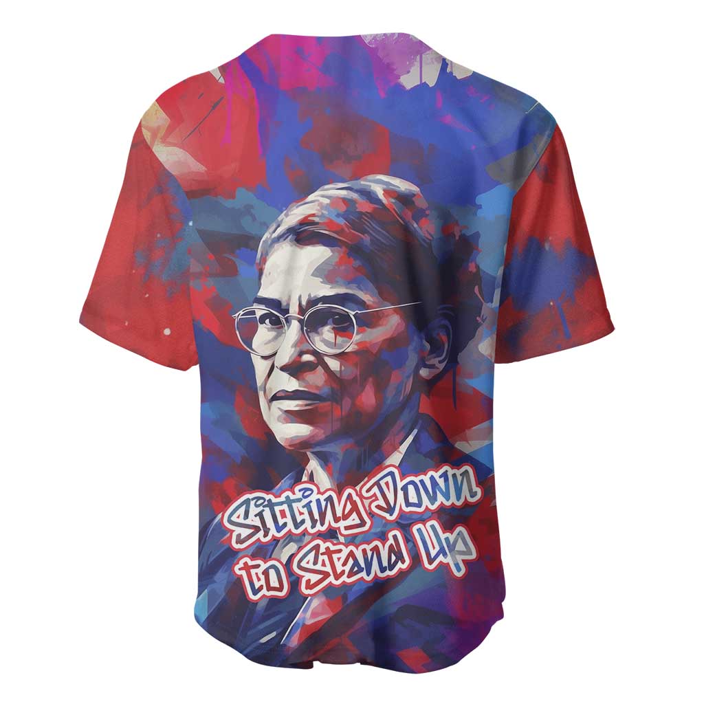 Rosa Parks Baseball Jersey Red Blue Abstract Art Portrait Sitting Down to Stand Up Quote Civil Rights Tribute TS04