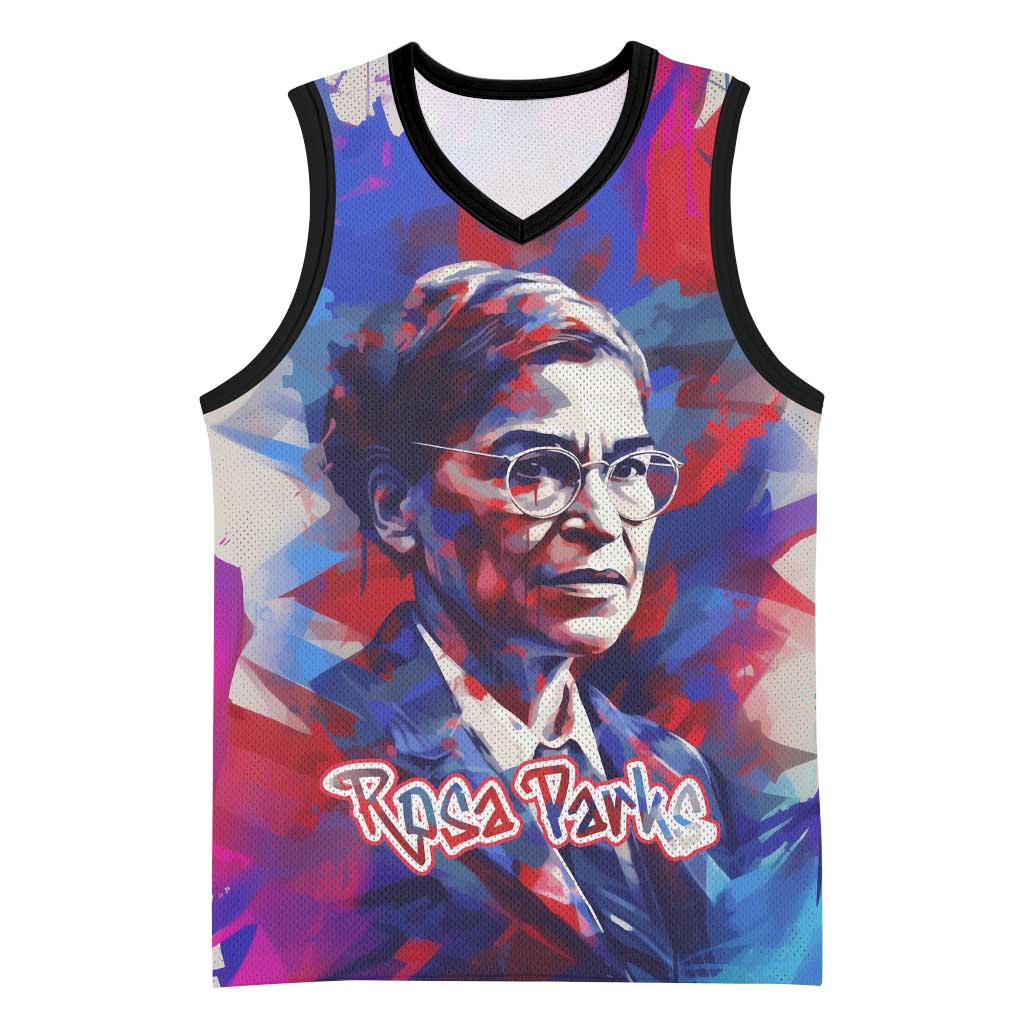 Rosa Parks Basketball Jersey Red Blue Abstract Art Portrait Sitting Down to Stand Up Quote Civil Rights Tribute - Wonder Print Shop