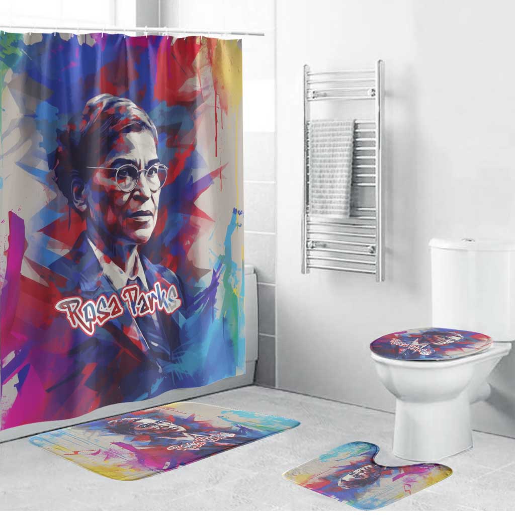 Rosa Parks Bathroom Set Red Blue Abstract Art Portrait Sitting Down to Stand Up Quote Civil Rights Tribute - Wonder Print Shop