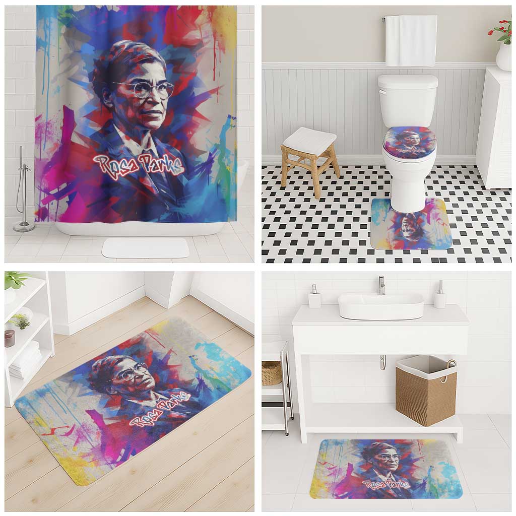 Rosa Parks Bathroom Set Red Blue Abstract Art Portrait Sitting Down to Stand Up Quote Civil Rights Tribute - Wonder Print Shop