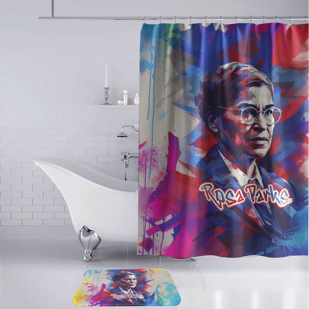 Rosa Parks Bathroom Set Red Blue Abstract Art Portrait Sitting Down to Stand Up Quote Civil Rights Tribute - Wonder Print Shop