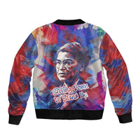 Rosa Parks Bomber Jacket Red Blue Abstract Art Portrait Sitting Down to Stand Up Quote Civil Rights Tribute - Wonder Print Shop