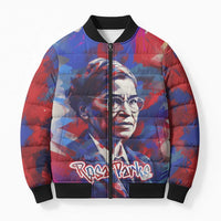 Rosa Parks Bomber Puffer Jacket Red Blue Abstract Art Portrait Sitting Down to Stand Up Quote Civil Rights Tribute - Wonder Print Shop