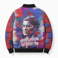 Rosa Parks Bomber Puffer Jacket Red Blue Abstract Art Portrait Sitting Down to Stand Up Quote Civil Rights Tribute - Wonder Print Shop