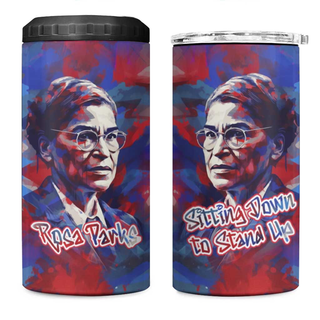 Rosa Parks 4 in 1 Can Cooler Tumbler Red Blue Abstract Art Portrait Sitting Down to Stand Up Quote Civil Rights Tribute - Wonder Print Shop