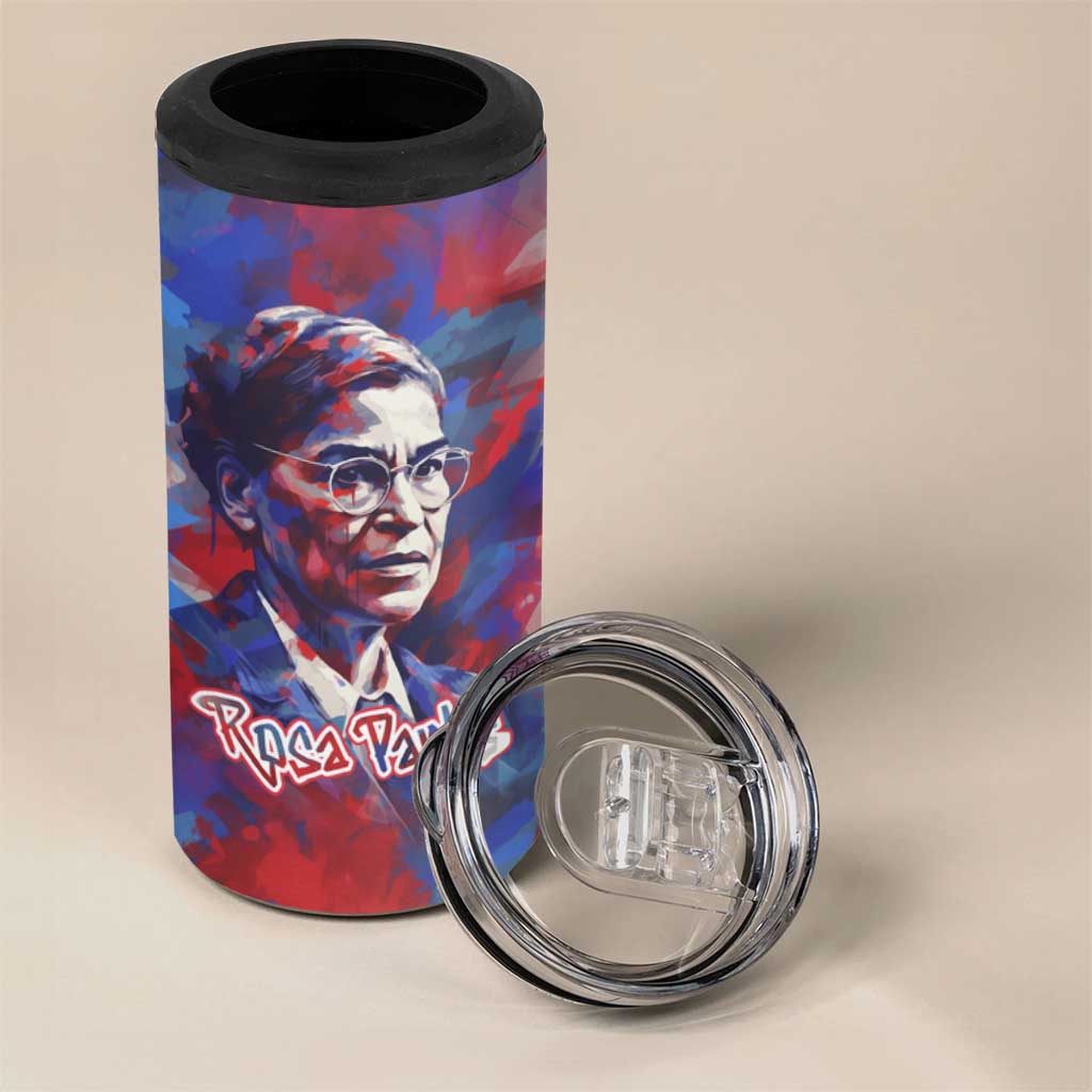 Rosa Parks 4 in 1 Can Cooler Tumbler Red Blue Abstract Art Portrait Sitting Down to Stand Up Quote Civil Rights Tribute - Wonder Print Shop