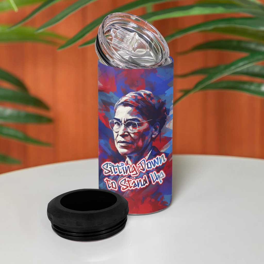 Rosa Parks 4 in 1 Can Cooler Tumbler Red Blue Abstract Art Portrait Sitting Down to Stand Up Quote Civil Rights Tribute - Wonder Print Shop